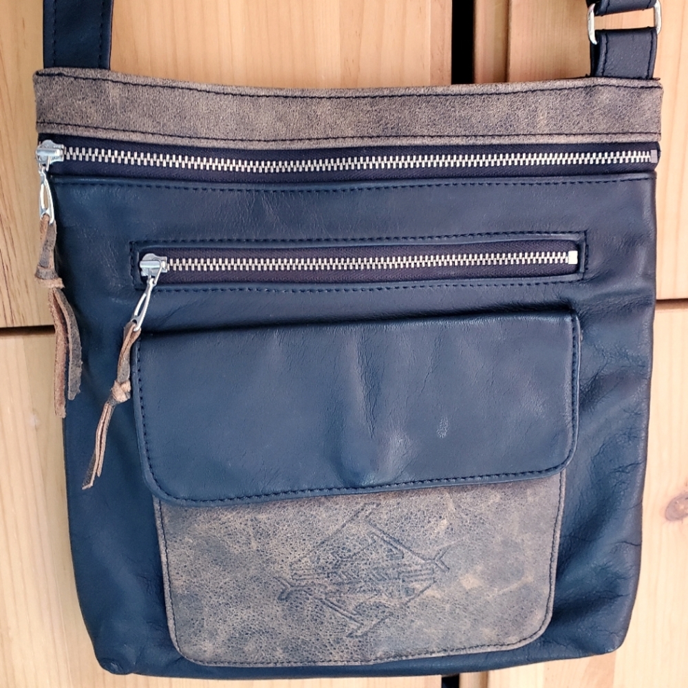 Indian Summer Black & Brown Soft Leather Crossbody Bag